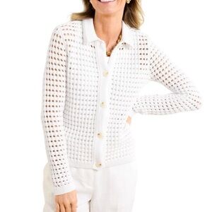 Talbots White Open Stitch Cardigan Size Small